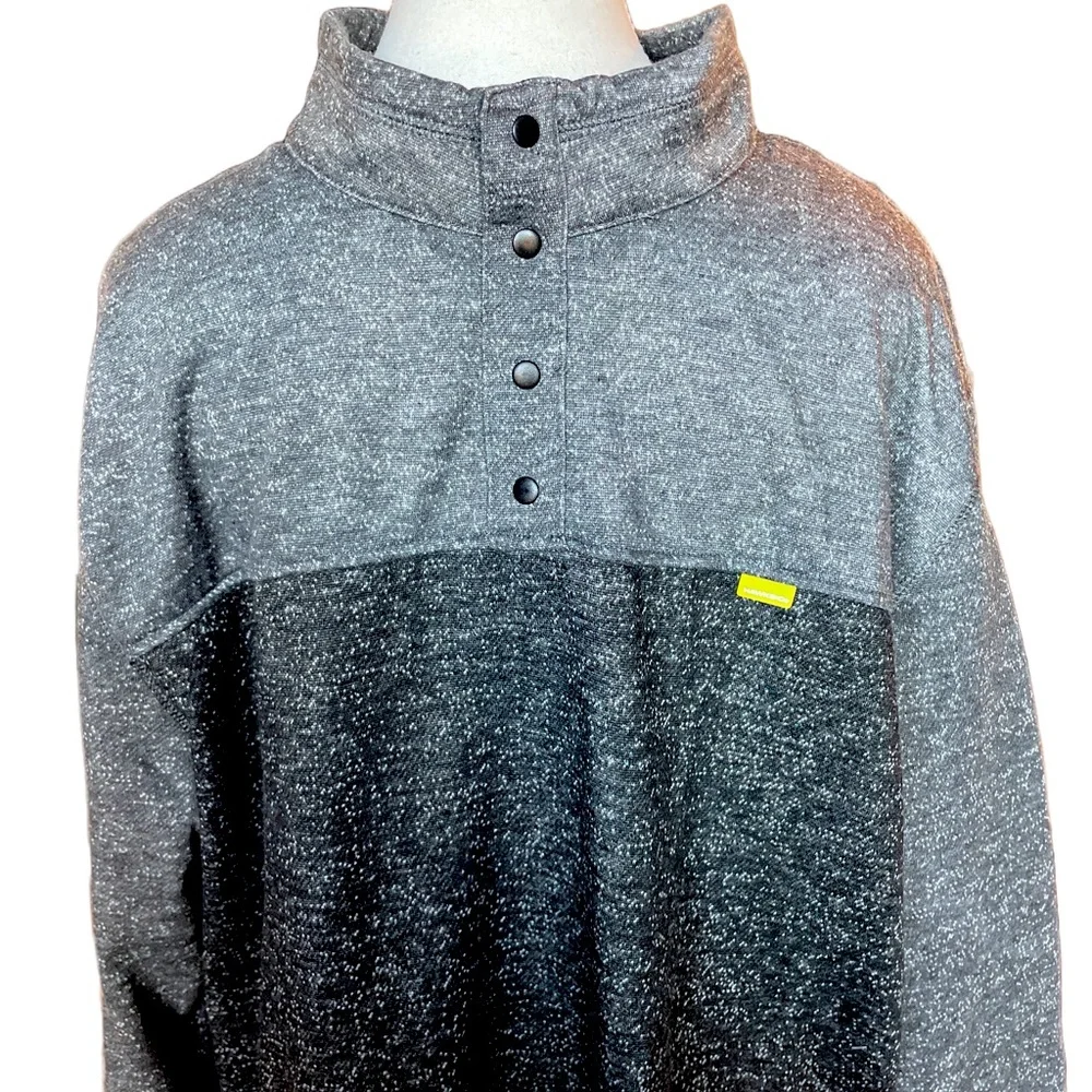 Hawke & Co Gray & Black Fleece Lined Snap Neck Pullover Sweater